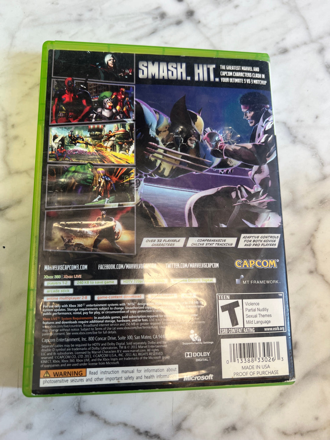 Marvel vs Capcom 3 Fate of Two Worlds Xbox 360 Case and Manual only CO81225