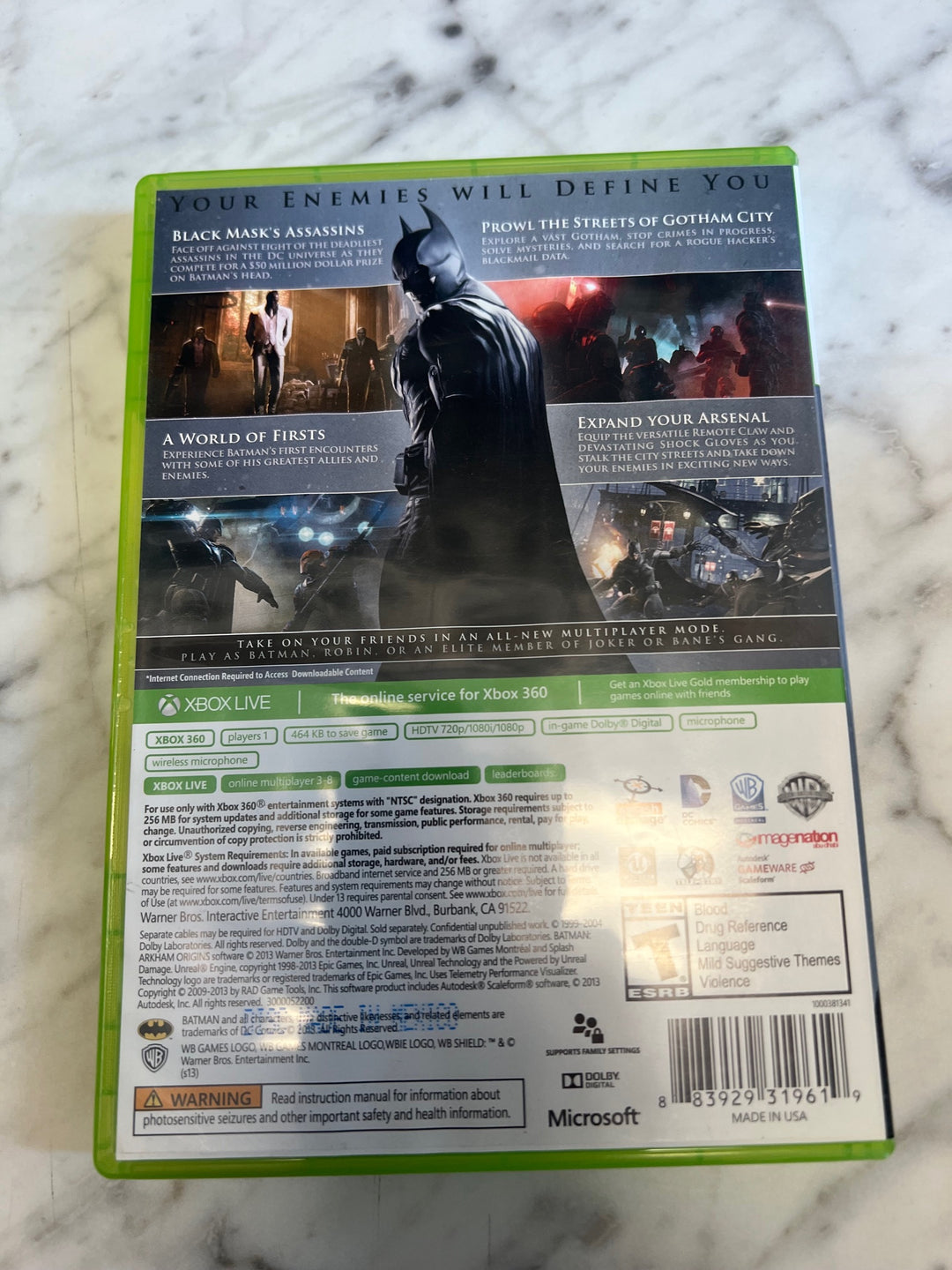 Batman Arkham Origins Xbox 360 Case and Manual only CO81225