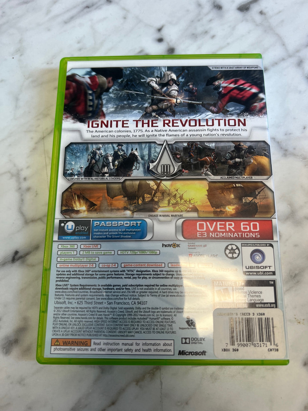 Assassin's Creed III Xbox 360 Case and Manual only CO81225