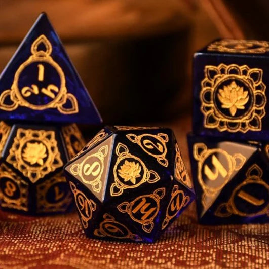 Indian Blue Glass Dice Set - Dice Around the World Collection - Misty Mountain Gaming MM51926