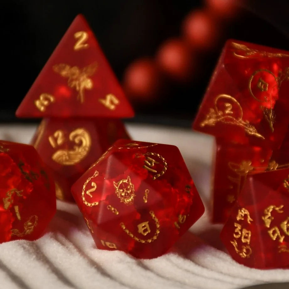 Japanese Frosted Red Glass Dice Set - Misty Mountain Gaming MM51926