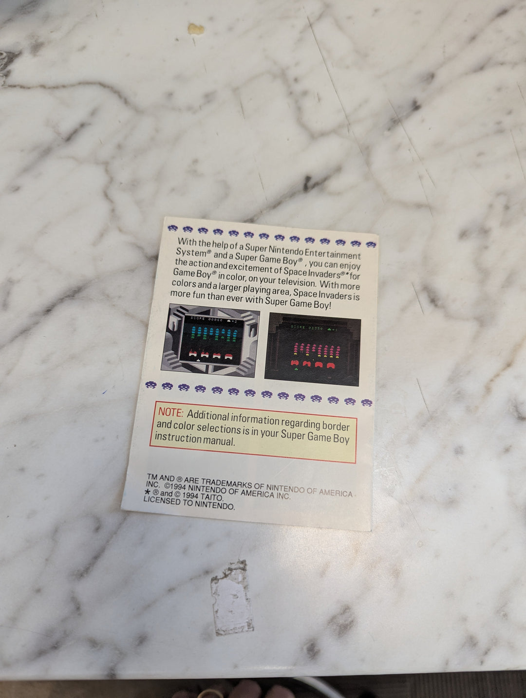 Space Invaders Super GameBoy MANUAL ONLY MO3926