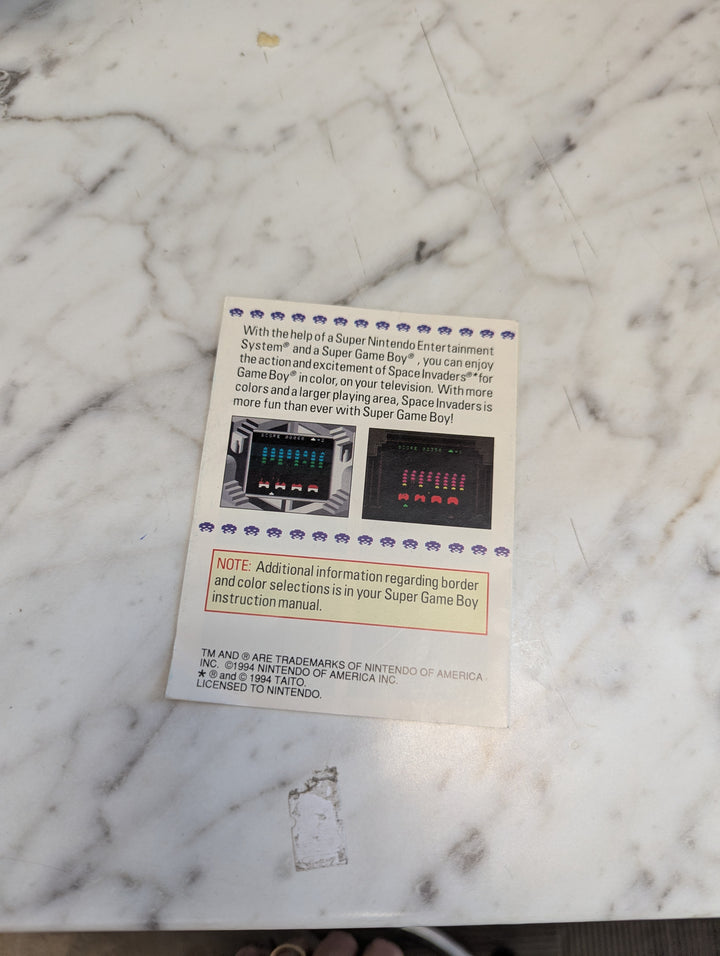 Space Invaders Super GameBoy MANUAL ONLY MO3926
