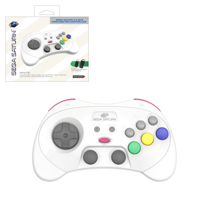 Retrobit Sega Saturn Wireless Pro Controller (White) 2.4 GHz NA41526