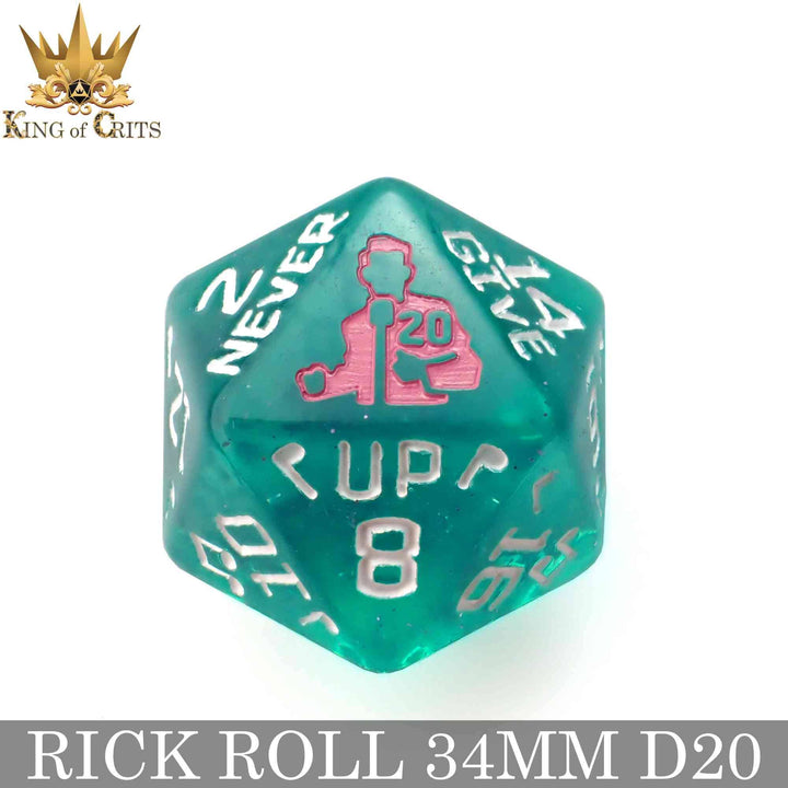 King of Crits Rick Rolled - 34mm D20 Dice NE4226