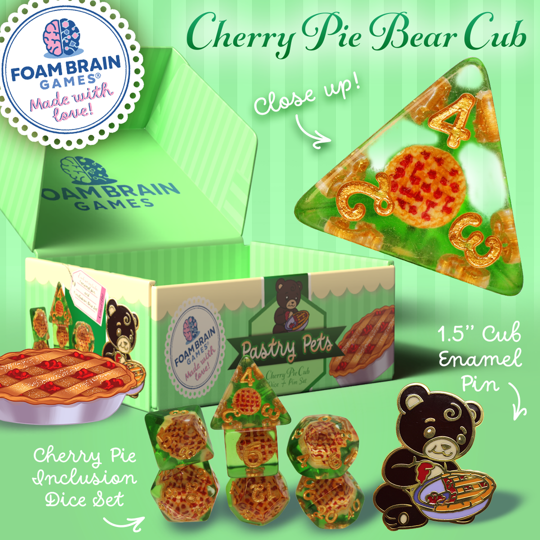 Pastry Pets: Cherry Pie Bear Cub - Pin & RPG Dice Set - NE043026