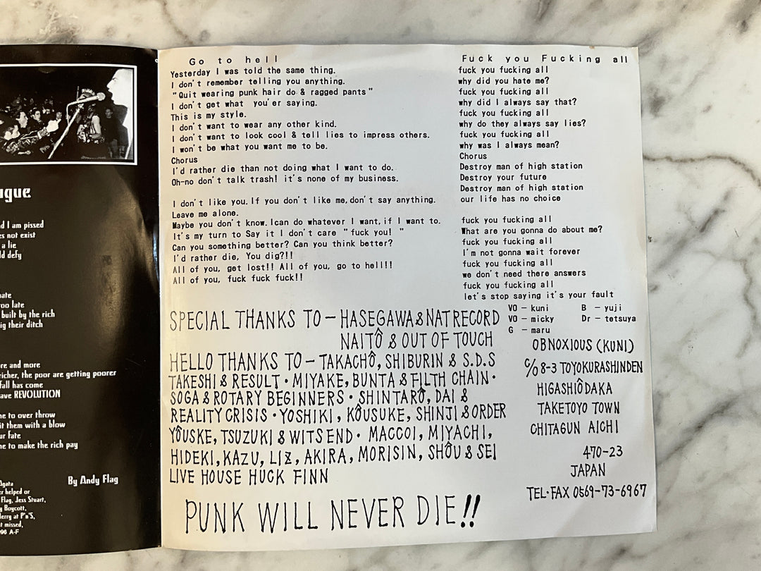Anti-Flag / Obnoxious - I’d Rather Be In Japan!!! / Fuck You Fucking All (Black Vinyl, 7”) Very Good VR102926