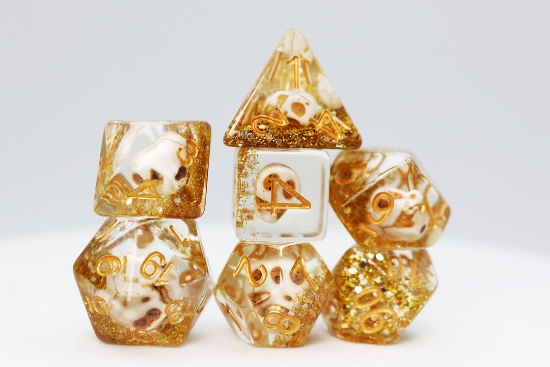Skull and Gold Glitter RPG Dice Set - NE043026