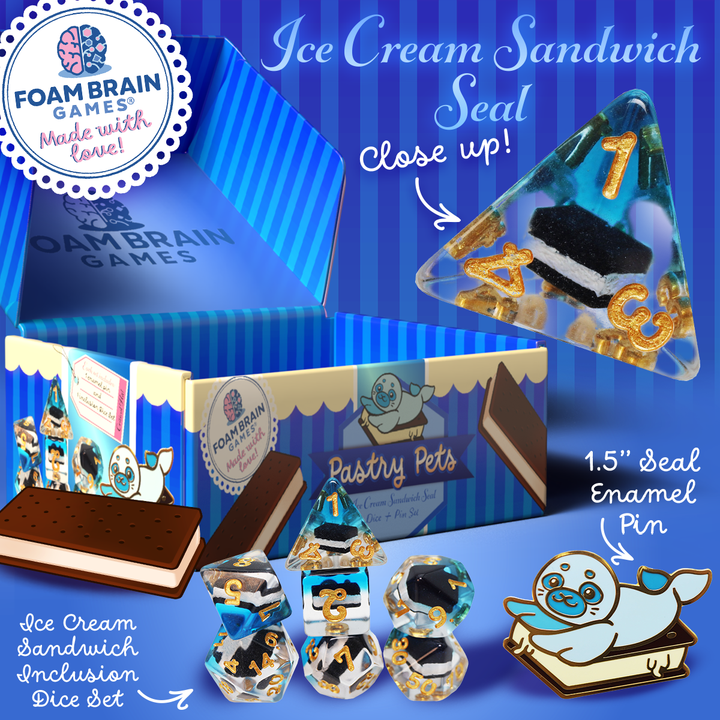 Pastry Pets: Ice Cream Sandwich Seal - Pin & RPG Dice Set - NE043026