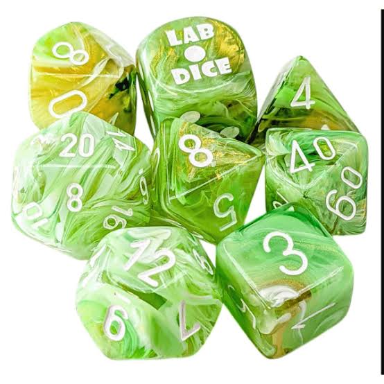 Chessex Lab Dice 7-Die Set Marble: Sour Green (+bonus die) NA102026
