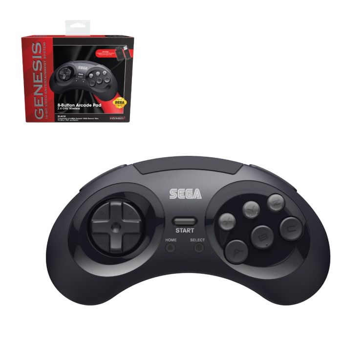 Retrobit 8-Button Arcade Pad 2.4 GHz v2 for Sega Genesis Switch and USB NA41526