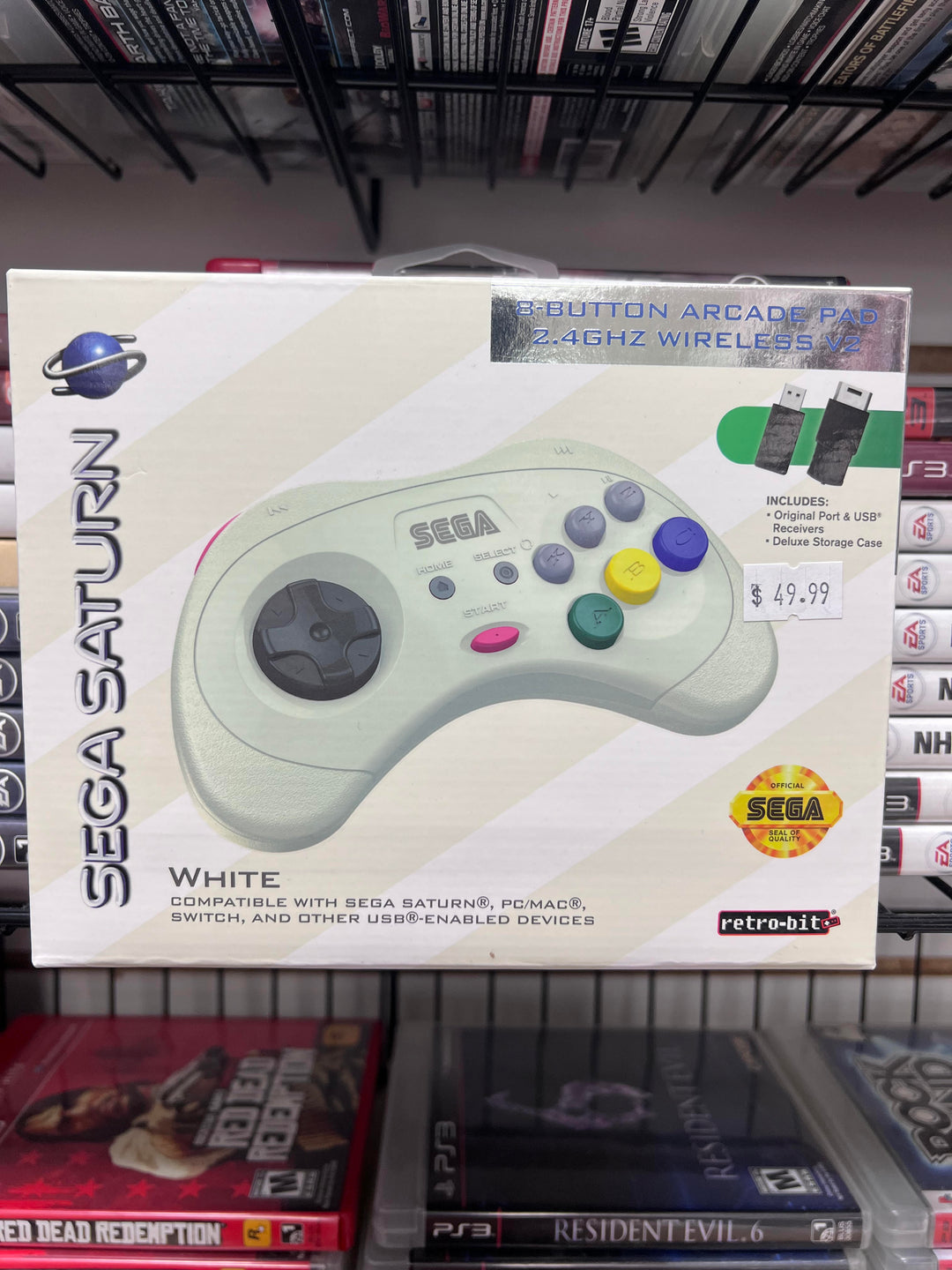 Retro-Bit 2.4 GHz Wireless Controller 8-Button for Sega Saturn PC Switch White NA41526